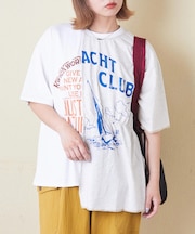26/-天竺 パウダー加工 リメイク風 切り替え シャーリング Tシャツ