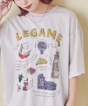 26/-天竺 パウダー加工 イタリア プリント ビッグ Tシャツ