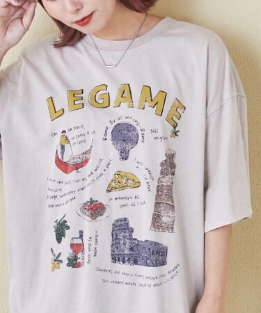 26/-天竺 パウダー加工 イタリア プリント ビッグ Tシャツ