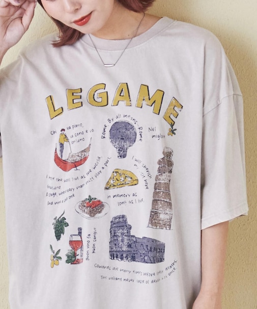 26/-天竺 パウダー加工 イタリア プリント ビッグ Tシャツ