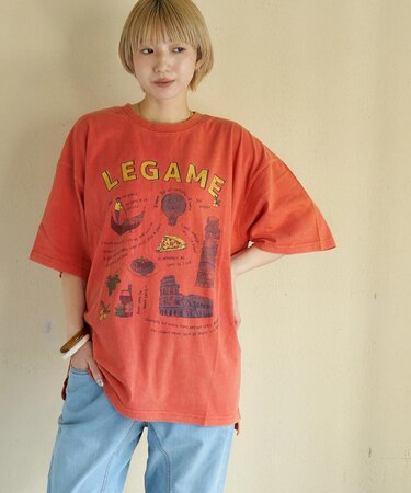 26/-天竺 パウダー加工 イタリア プリント ビッグ Tシャツ