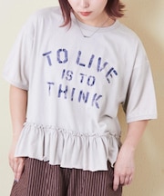 26/-天竺 パウダー加工 裾ギャザー ロゴ Tシャツ