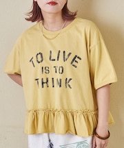 26/-天竺 パウダー加工 裾ギャザー ロゴ Tシャツ