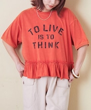 26/-天竺 パウダー加工 裾ギャザー ロゴ Tシャツ