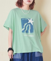 32/-OE天竺 グラフィック プリント スクエア Tシャツ