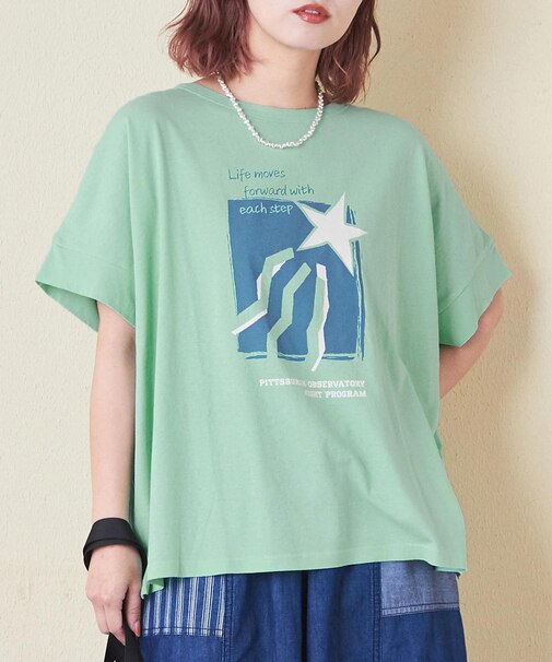 32/-OE天竺 グラフィック プリント スクエア Tシャツ