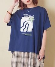 32/-OE天竺 グラフィック プリント スクエア Tシャツ