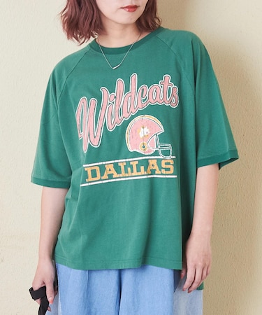 32/-ピーチ起毛 天竺 オゾン加工 ロゴプリント ラグラン Tシャツ