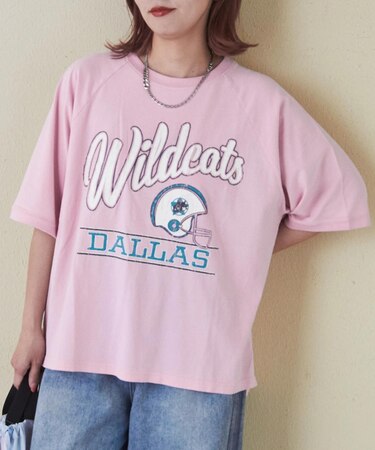 32/-ピーチ起毛 天竺 オゾン加工 ロゴプリント ラグラン Tシャツ