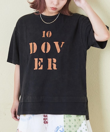26/-天竺 パウダー加工 裾レイヤード ロゴ Tシャツ
