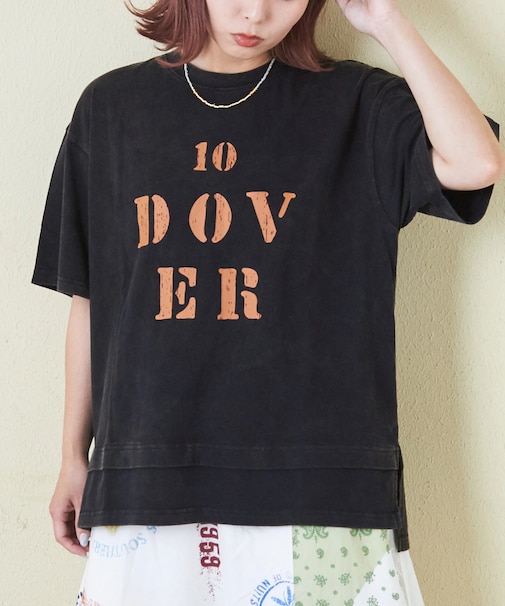 26/-天竺 パウダー加工 裾レイヤード ロゴ Tシャツ