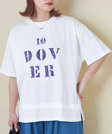 26/-天竺 パウダー加工 裾レイヤード ロゴ Tシャツ