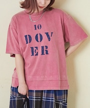 26/-天竺 パウダー加工 裾レイヤード ロゴ Tシャツ