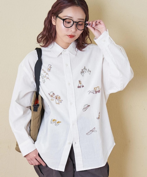 インド 起毛 シーチング 刺繍 ビッグシャツ