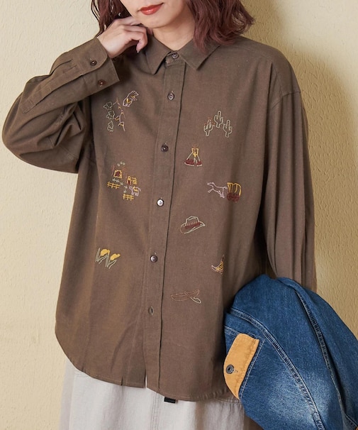 インド 起毛 シーチング 刺繍 ビッグシャツ