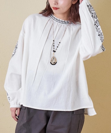 インド 起毛 シーチング 刺繍 プルオーバー ブラウス