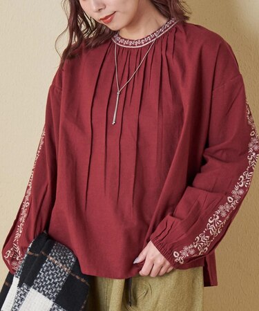 インド 起毛 シーチング 刺繍 プルオーバー ブラウス