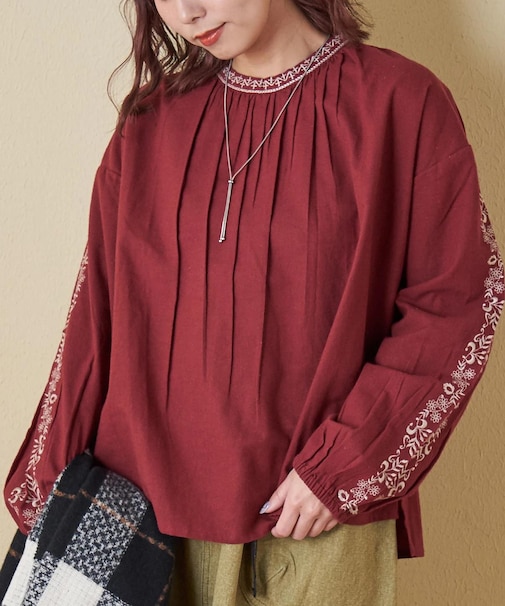 インド 起毛 シーチング 刺繍 プルオーバー ブラウス