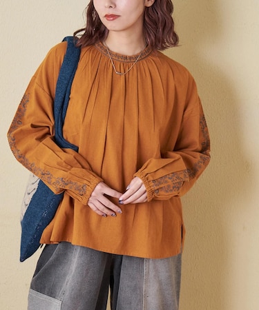 インド 起毛 シーチング 刺繍 プルオーバー ブラウス