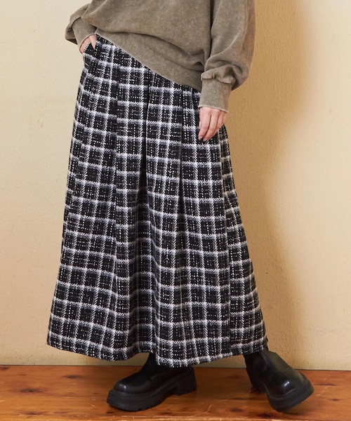 起毛 チェック ロング スカート｜キューブシュガーの通販｜&mall