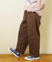 裏起毛 ストレッチ ツイル センター切替 ワイドパンツ