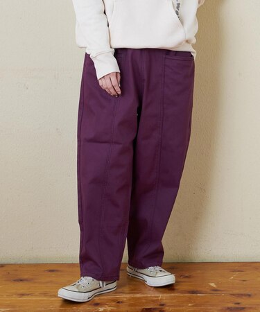 裏起毛 ストレッチ ツイル センター切替 ワイドパンツ