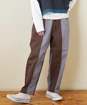 裏起毛 ストレッチ ツイル センター切替 ワイドパンツ