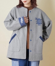 ウールフィール 配色 ノーカラー ジャケット