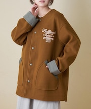 ウールフィール 配色 ノーカラー ジャケット