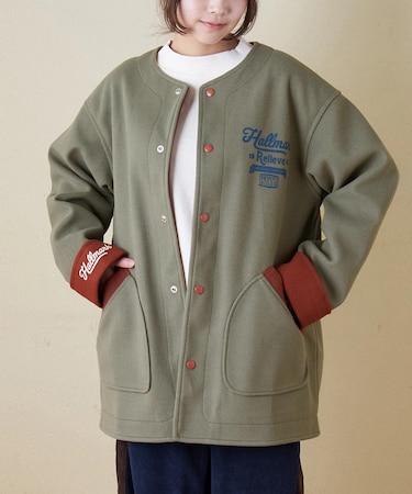 ウールフィール 配色 ノーカラー ジャケット