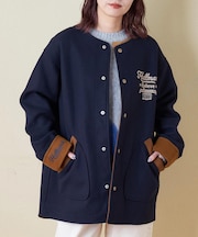 ウールフィール 配色 ノーカラー ジャケット