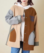 ウールフィール 配色 ノーカラー ジャケット