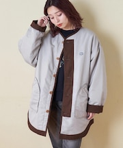 中綿 ナイロン 裾ラウンド ノーカラー ジャケット