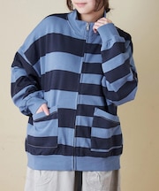 ドット / ボーダー プリント スウェット ジップ カーディガン