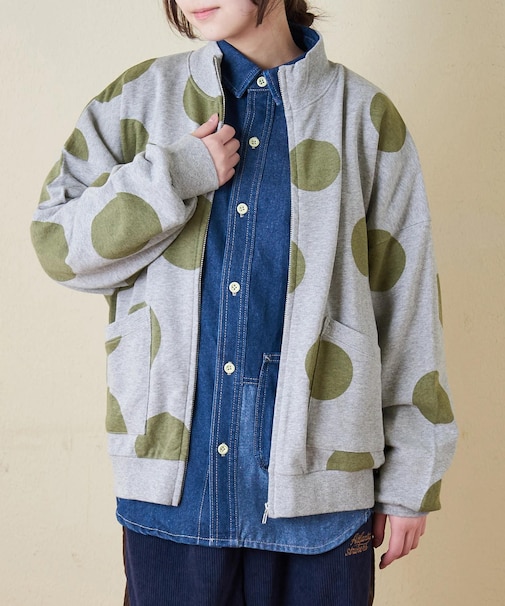 ドット / ボーダー プリント スウェット ジップ カーディガン