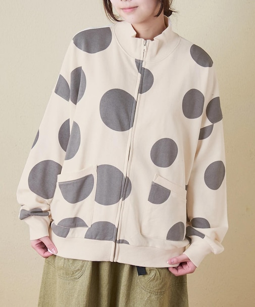 ドット / ボーダー プリント スウェット ジップ カーディガン