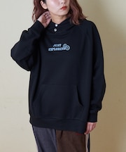 ボタンあき フード スウェット パーカー