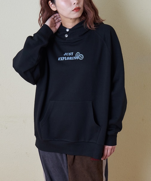 ボタンあき フード スウェット パーカー