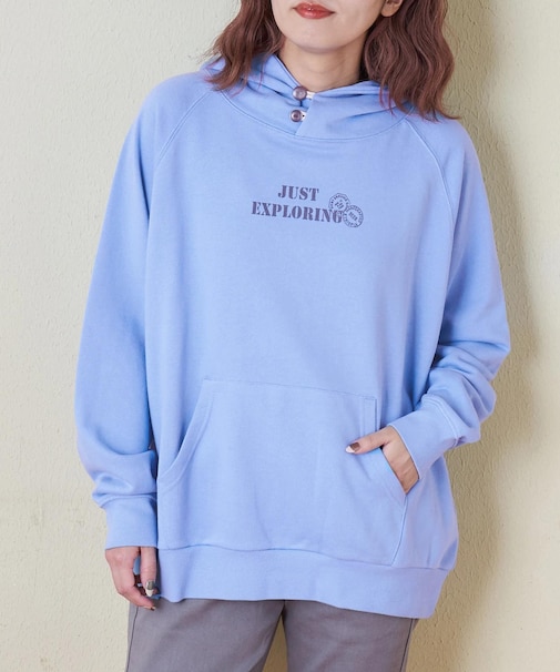 ボタンあき フード スウェット パーカー