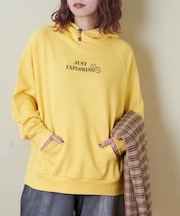 ボタンあき フード スウェット パーカー