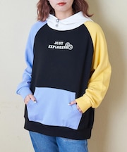 ボタンあき フード スウェット パーカー