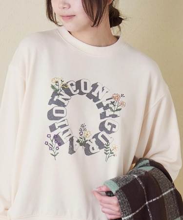 プリント × 刺繍 プルオーバー スウェット