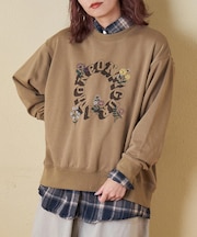 プリント × 刺繍 プルオーバー スウェット