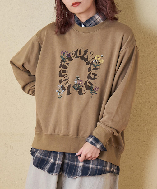 プリント × 刺繍 プルオーバー スウェット