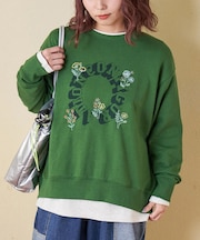 プリント × 刺繍 プルオーバー スウェット