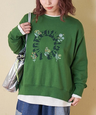 プリント × 刺繍 プルオーバー スウェット