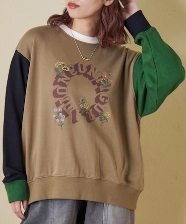 プリント × 刺繍 プルオーバー スウェット