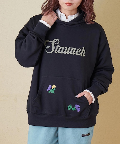 プリント × 刺繍 スウェット プルオーバー パーカー