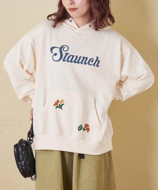 プリント × 刺繍 スウェット プルオーバー パーカー