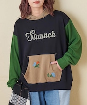 プリント × 刺繍 スウェット プルオーバー パーカー